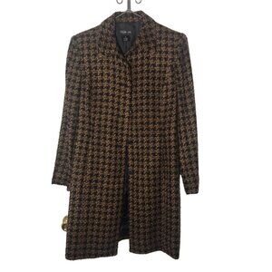 Style & Co Womens Simple Button Up Coat Tweed Midi Jacket Houndstooth Size 12